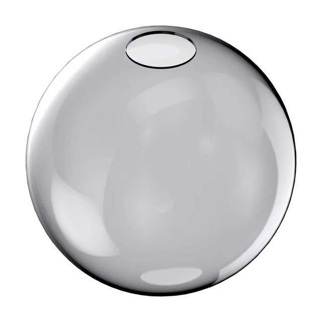 Lyria 20cm globe glass lamp shade in smoked grey, spherical shape with round top opening for lamp holder, shown on a plain white background.