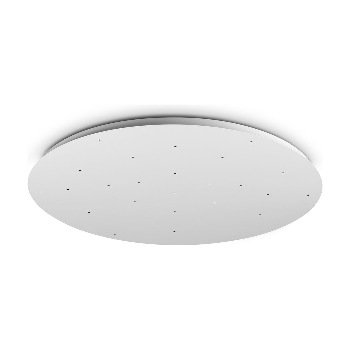 Lyria 25 Light LED Round Ceiling Rose in white, a slim flat 1050mm disc with scattered small holes for pendant drops, shown on a plain white background.