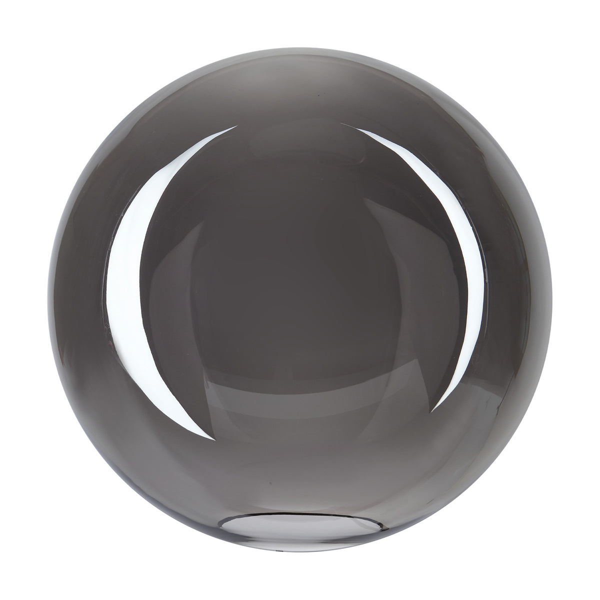 Lyria 40cm globe glass lamp shade in smoked grey, a spherical shade with a single round opening, shown on a plain white background.