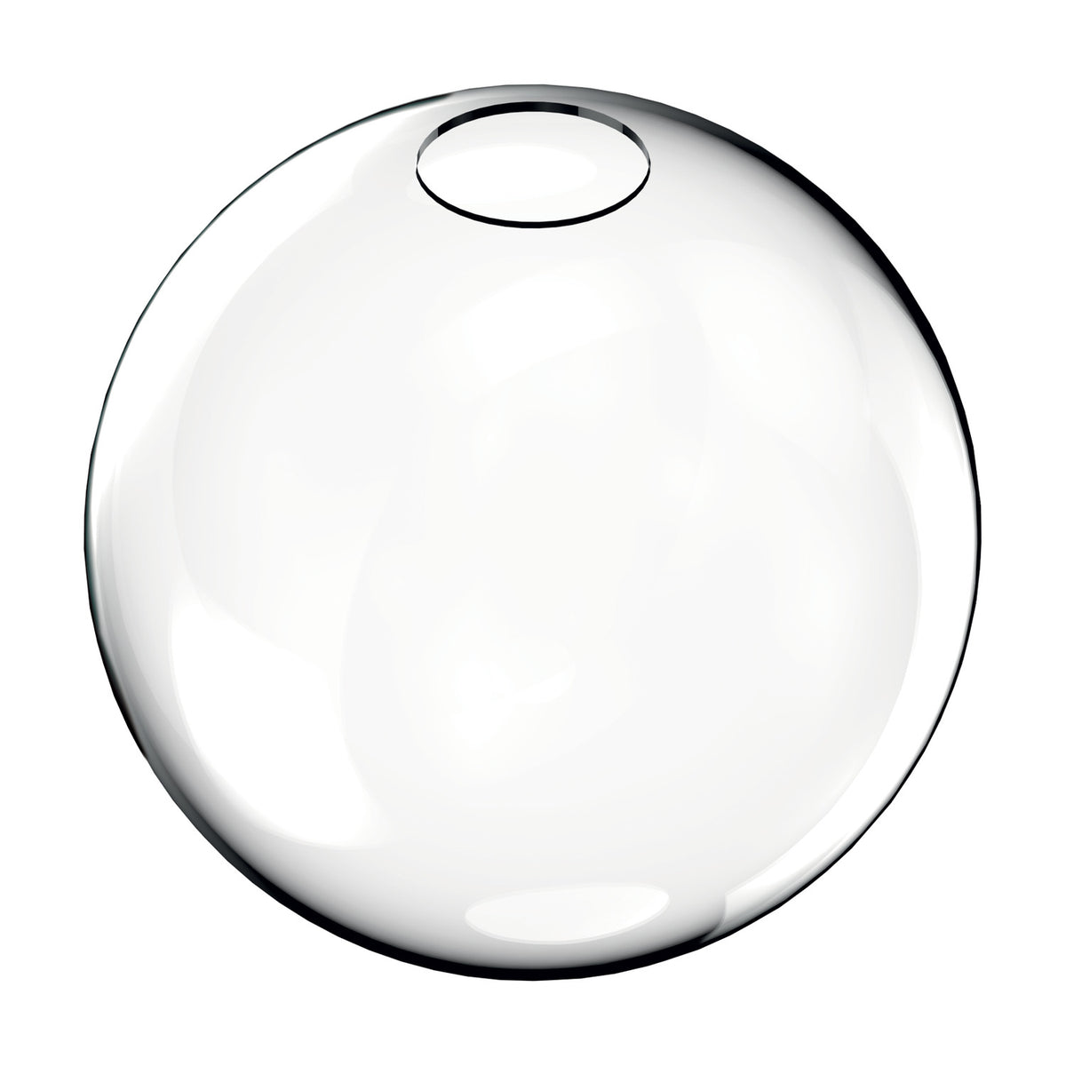 Lyria 50cm globe glass light shade in clear, a full spherical shade with round top opening, shown on a plain white background.