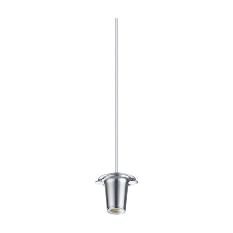 Lyria E27 pendant suspension set in chrome, showing the long cable with a bell-shaped lampholder, no shade or bulb fitted, on a plain white background.