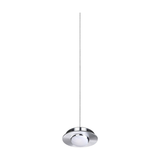 Lyria Large LED Pendant Suspension Set in chrome, showing a round disc holder with integrated LED module on a long fine cable, against a plain white background.