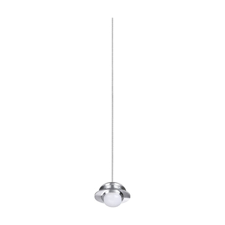 Lyria small LED pendant suspension set in chrome, a long slim cable ending in a ring-shaped chrome holder with white diffuser, shown against a plain white background.