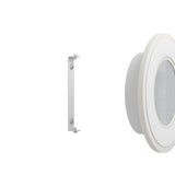 Macchioni LED Wall Light 20cm in white, round layered design with frosted outer band and crystal-effect centre diffuser, shown alongside its mounting bracket on a plain white background.
