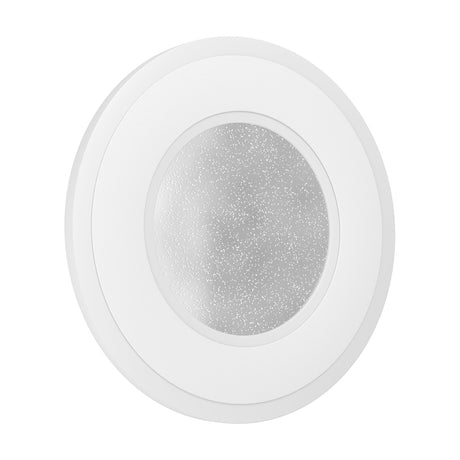 Macchioni LED Wall Light 20cm in white, round design with a frosted outer ring, smooth white band and central sparkling crystal-effect diffuser, shown on a plain white background.