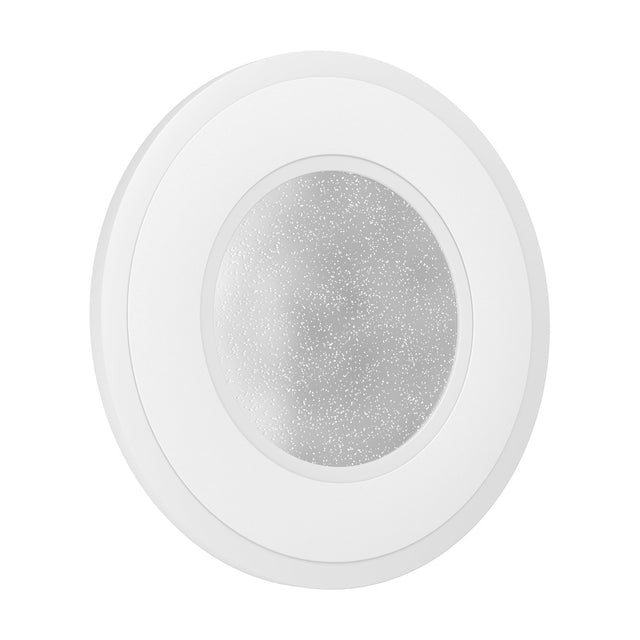 Macchioni LED Wall Light 20cm in white, round design with a frosted outer ring, smooth white band and central sparkling crystal-effect diffuser, shown on a plain white background.