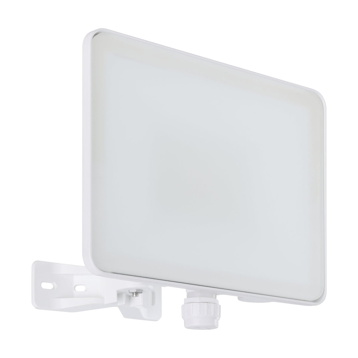 Machio LED Flood Light 30W in white, rectangular aluminium body with white glass front on an adjustable wall bracket, shown on a plain background.