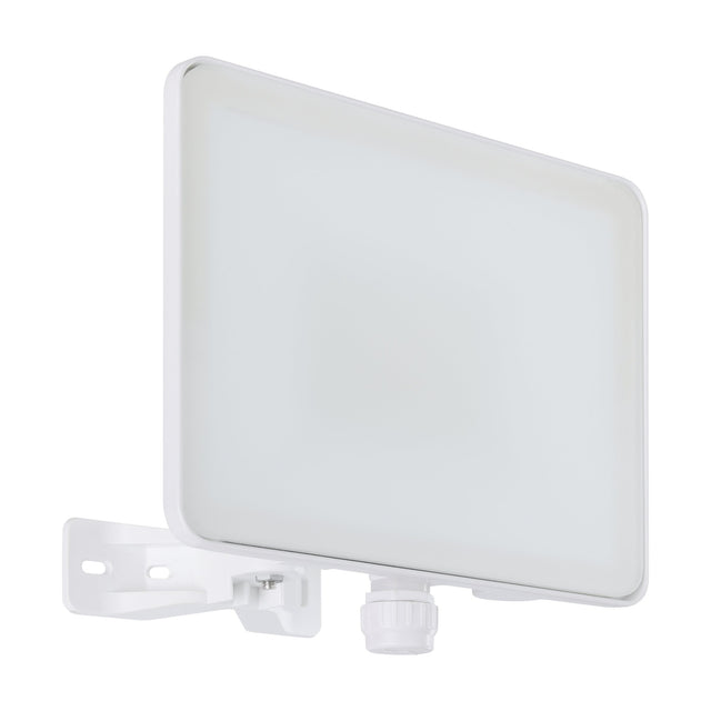Machio LED Flood Light 30W in white, rectangular aluminium body with white glass front on an adjustable wall bracket, shown on a plain background.