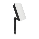 Machio LED Flood Light 50W, a near-square panel with black aluminium body and white glass diffuser, mounted on a ground spike bracket, shown on a plain white background.