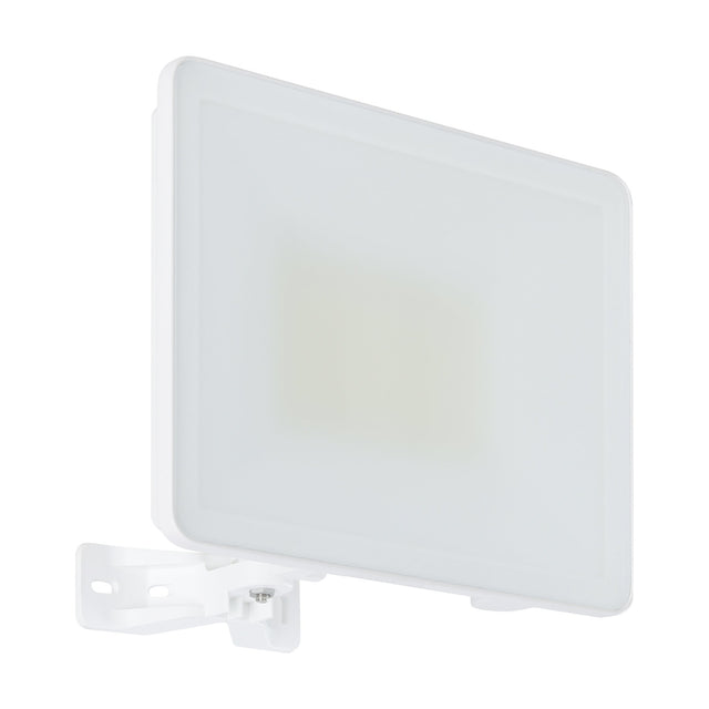 Machio LED Flood Light 50W in white, a slim rectangular fixture with white aluminium body, white glass front, and adjustable mounting bracket, shown on a plain white background.