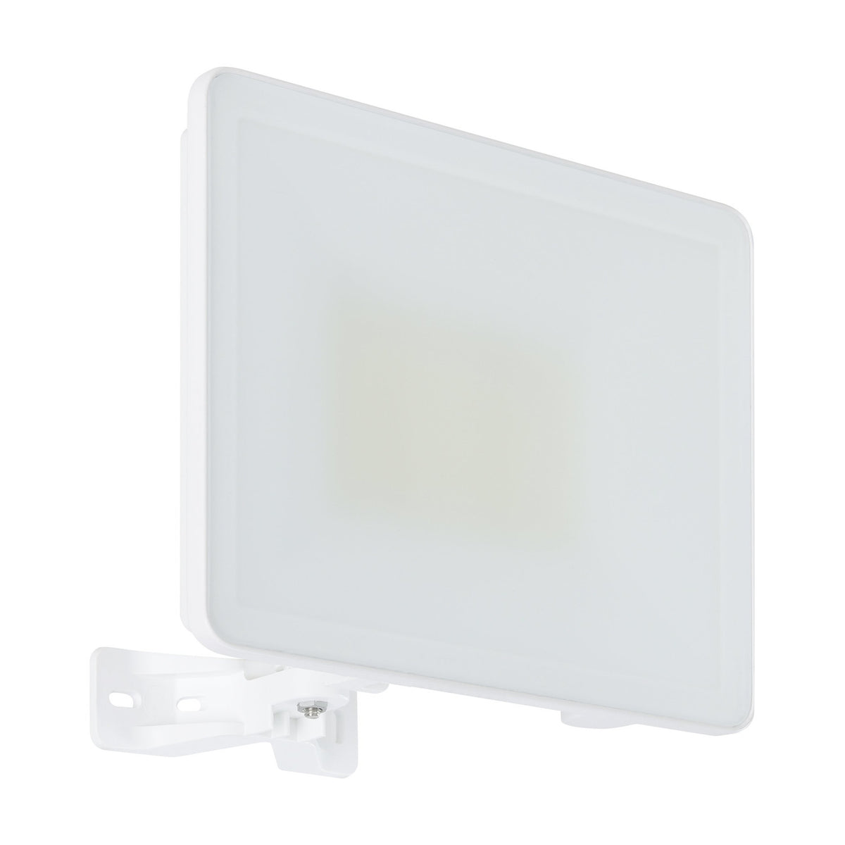 Machio LED Flood Light 50W in white, rectangular aluminium body with frosted glass front on an adjustable wall bracket, shown against a plain white background.