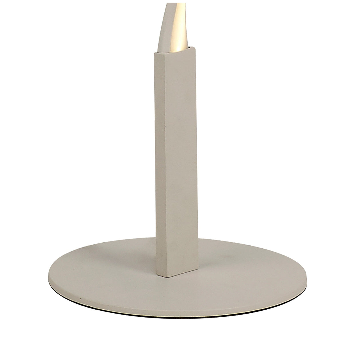 A close-up of the Madagascar LED Floor Lamp 24W 3000K in Sand White, featuring a modern sculptural base with a flat circular bottom and a rectangular vertical stand in a light beige hue.
