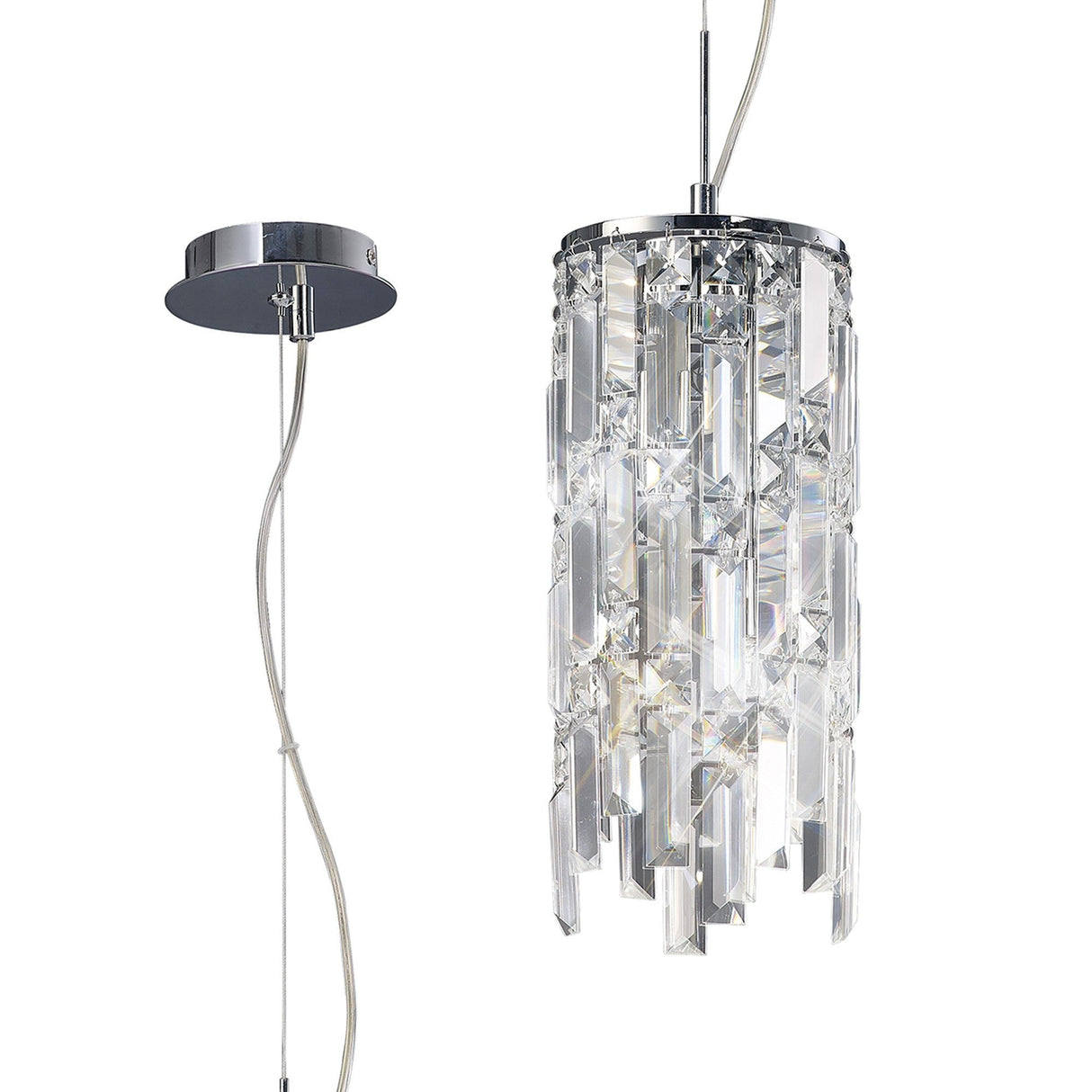 Maddison 2 Light Cylinder Crystal Pendant Light – Polished Chrome