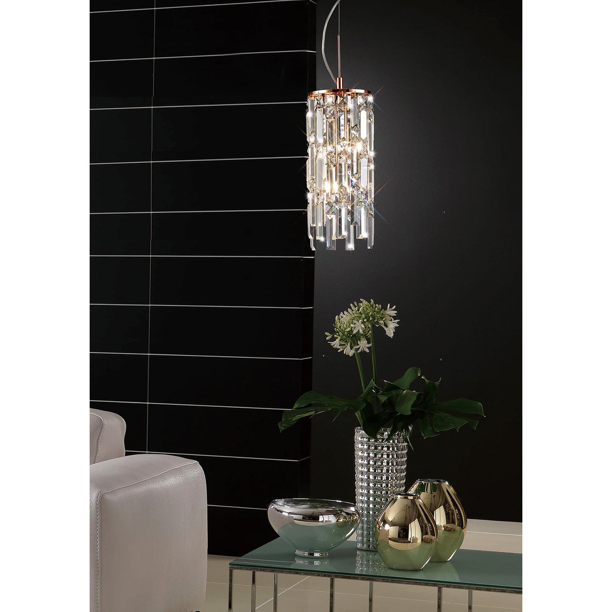 Maddison 2 Light Cylinder Crystal Pendant Light – Rose Gold