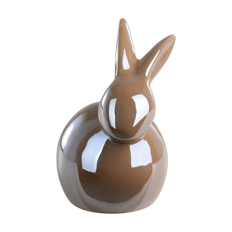Madiorano ceramic rabbit ornament in glossy brown, upright round body with tall parted ears, 13.5cm, shown on a plain white background.