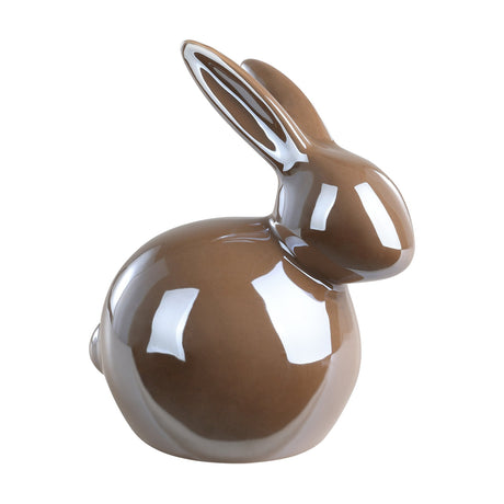 Madiorano ceramic rabbit ornament in glossy brown, seated with upright ears and tucked tail, 13.5cm high, shown on a plain white background.