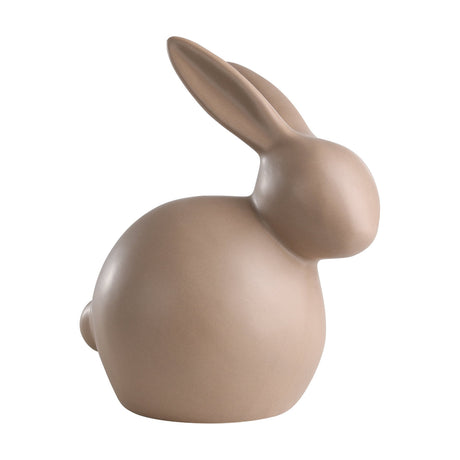 Madiorano ceramic rabbit ornament in matt brown, a seated figure with a rounded body, small tail and tall upright ears, 18cm, shown against a plain white background.