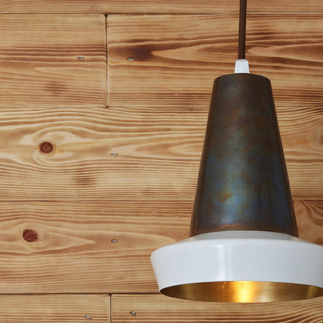 Malabo Cone Pendant Light - Antique Brass & White