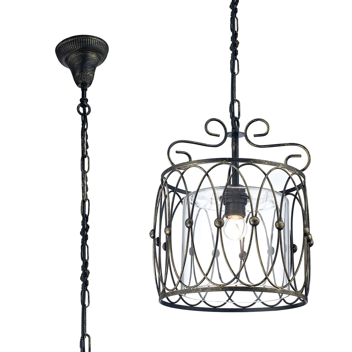 Malcolm 31cm 1 Light Pendant Light - Black & Clear