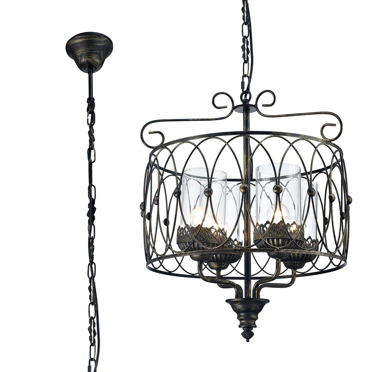 Malcolm 46cm 4 Light Glass Chandelier - Black & Gold