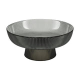 Mambrui Glass Decorative Bowl 20cm in smoky grey, ribbed glass with a flared pedestal foot, shown on a plain white background.