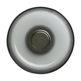 Mambrui Glass Decorative Bowl 30cm in Grey, shown top-down with ribbed fluting fanning from a flat centre to a beaded rim, on a plain white background.