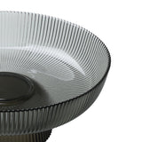 Close-up of the Mambrui 30cm glass decorative bowl in grey, showing fine ribbed texture, a beaded rim, and smooth flat centre on a plain white background.