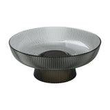 Mambrui Glass Decorative Bowl 30cm in smoky grey, round ribbed design with a beaded rim and flared foot, shown on a plain white background.