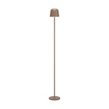 Mannera-L LED Floor Lamp in auburn finish, featuring a slim stem, bell-shaped shade with white rim, and round disc base, shown against a plain white background.