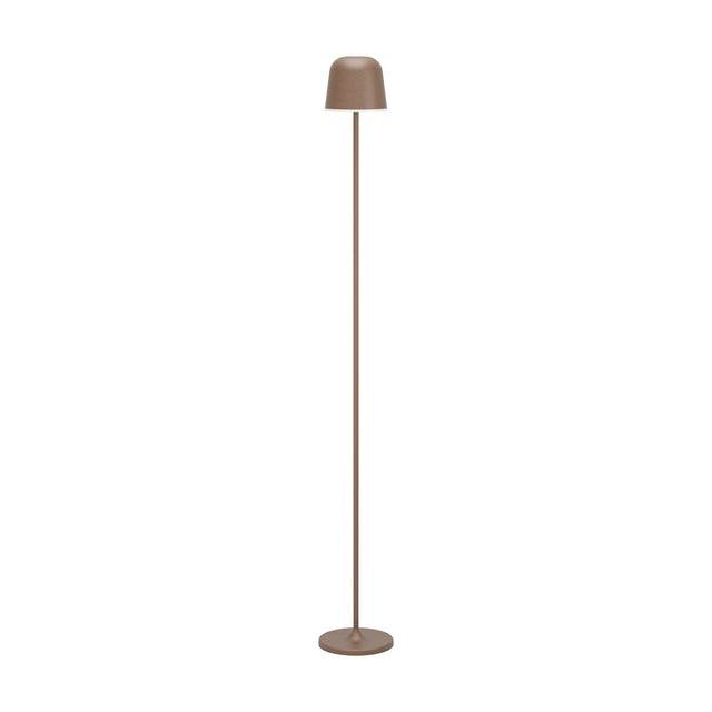 Mannera-L LED Floor Lamp in auburn finish, featuring a slim stem, bell-shaped shade with white rim, and round disc base, shown against a plain white background.