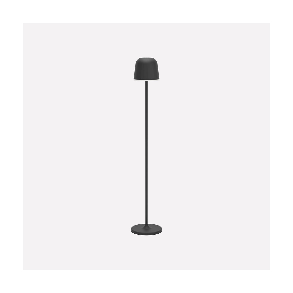 Mannera-L LED Floor Lamp in black, featuring a slim stem, domed head, and round disc base, shown against a plain white background.