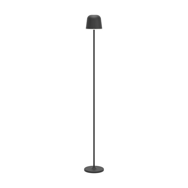 Mannera-L LED floor lamp in black, featuring a slim stem, domed head, and round disc base, shown against a plain white background.