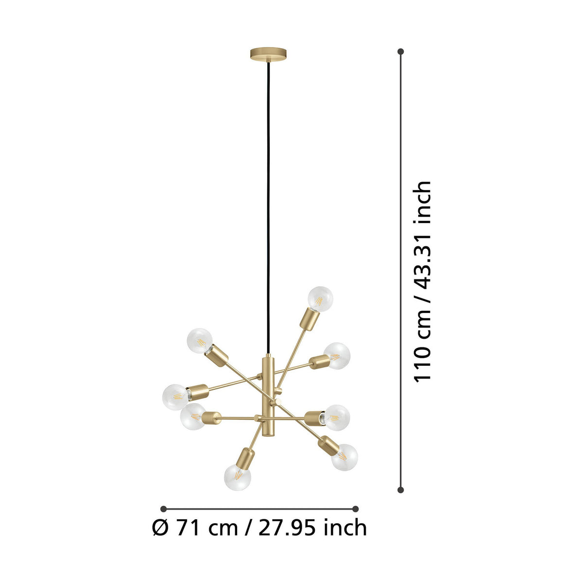 Manvena 8 Light Pendant - Brushed Brass