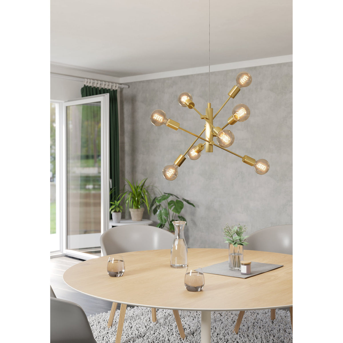 Manvena 8 Light Pendant - Brushed Brass