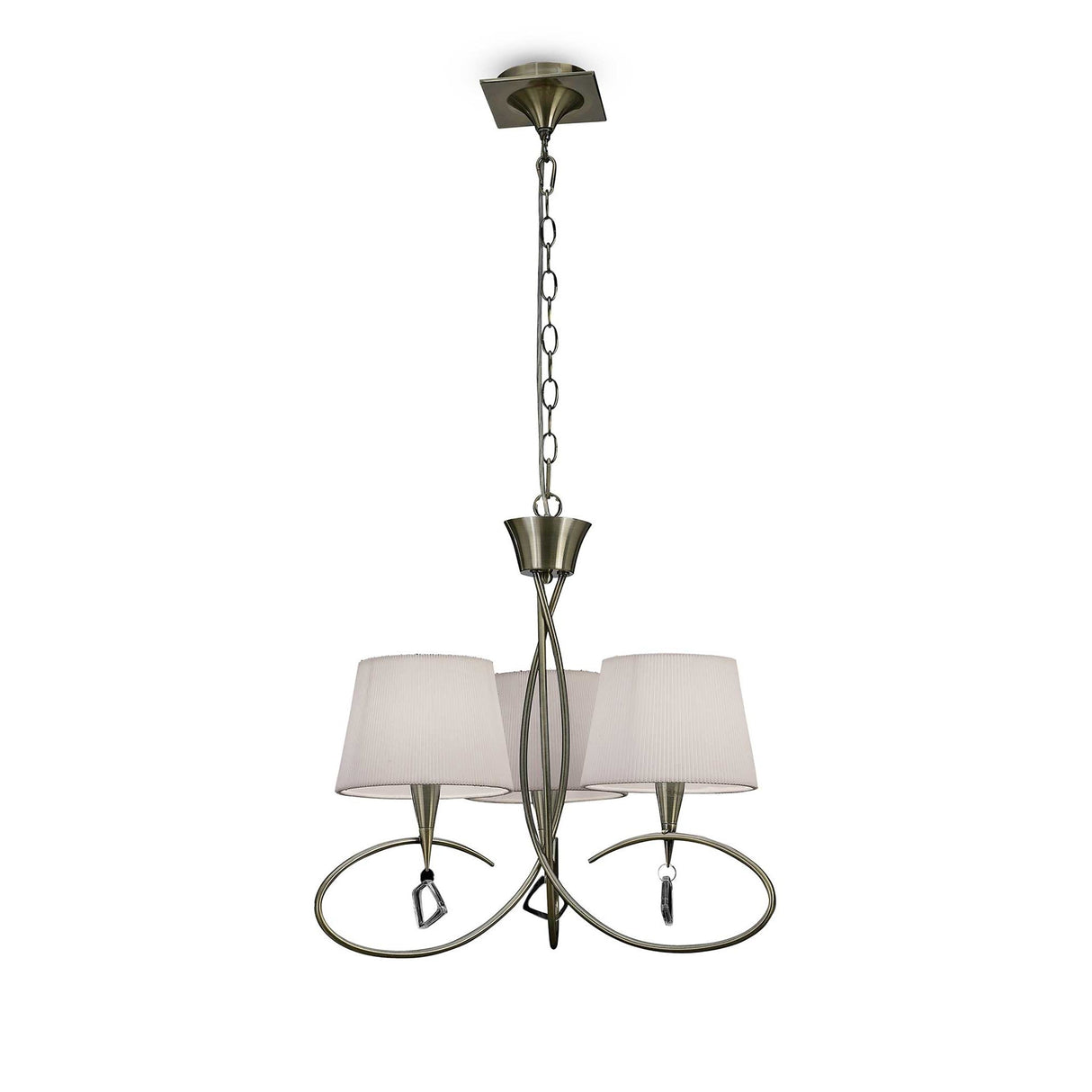 Mara 64cm 3 Light Chandelier - Antique Brass With White Shades
