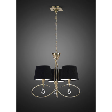 Mara 64cm 3 Light Chandelier - French Gold With Black Shades