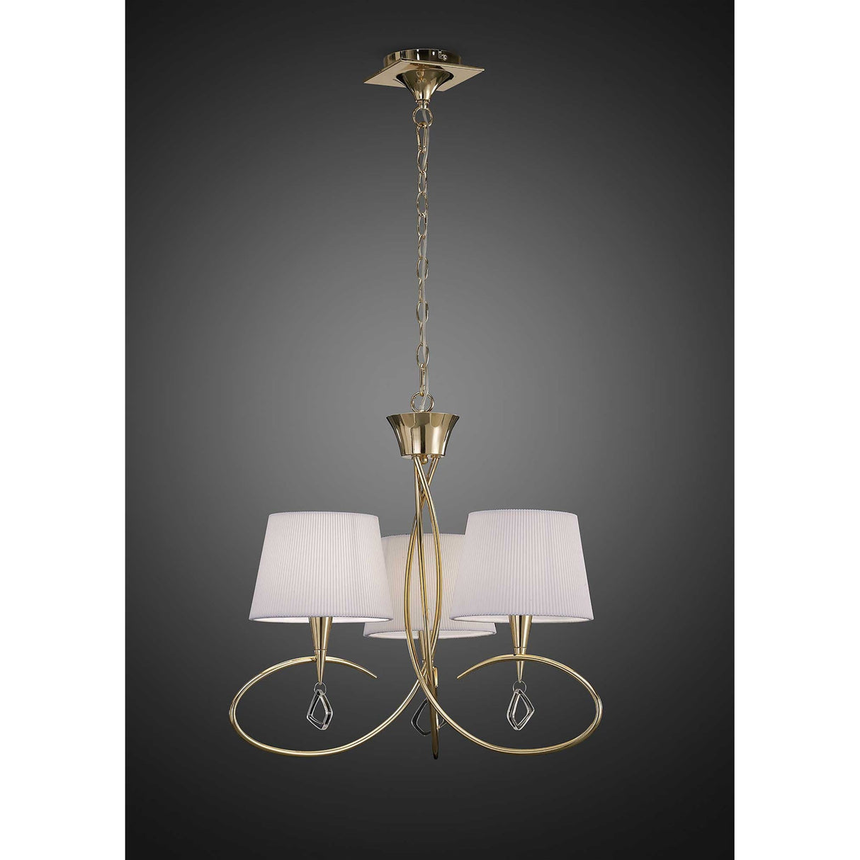Mara 64cm 3 Light Chandelier - French Gold With White Shades