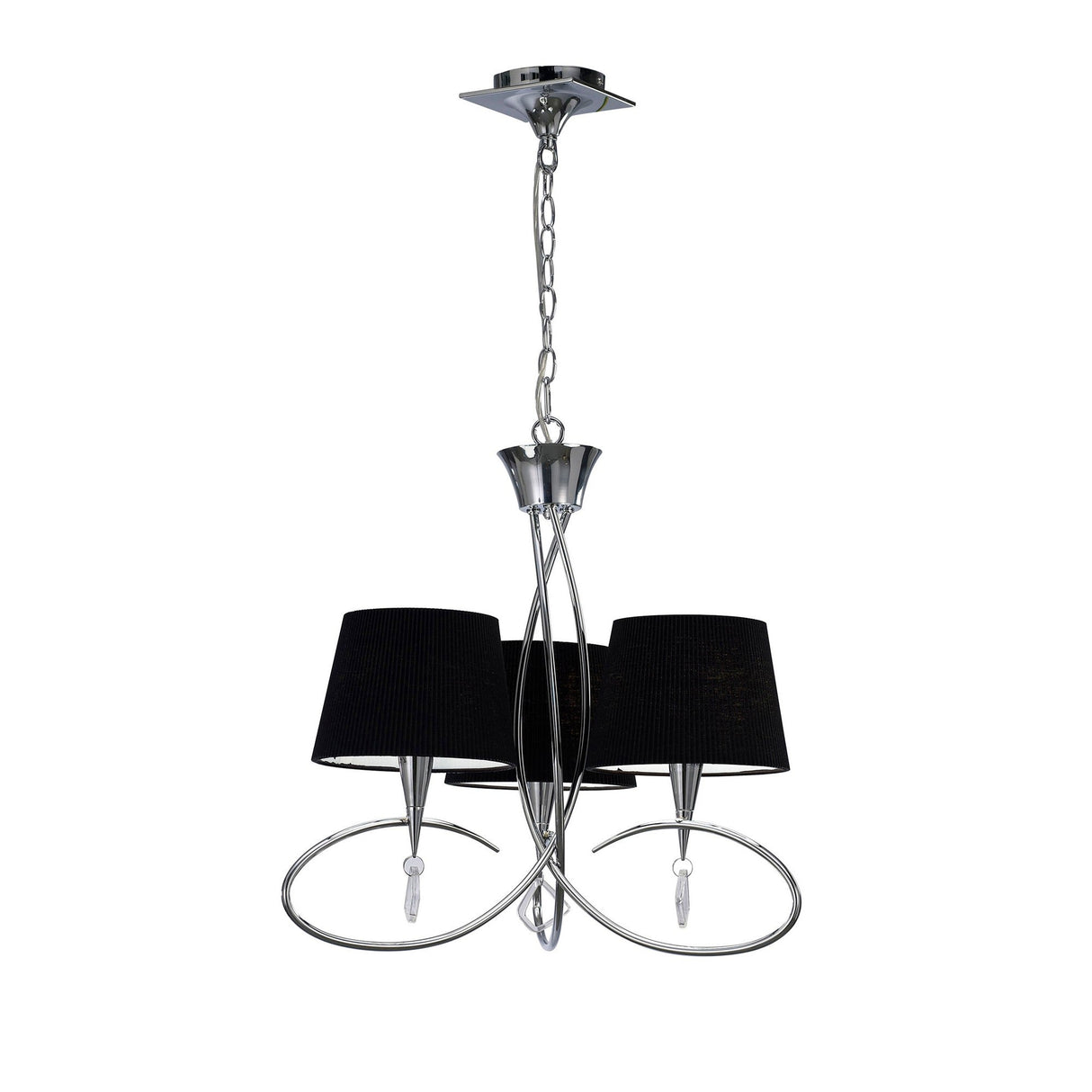 Mara 64cm 3 Light Chandelier - Polished Chrome With Black Shades