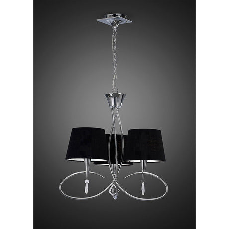 Mara 64cm 3 Light Chandelier - Polished Chrome With Black Shades