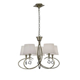 Mara 78cm 5 Light Chandelier - Antique Brass With White Shades