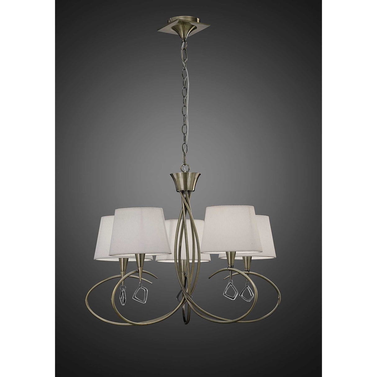 Mara 78cm 5 Light Chandelier - Antique Brass With White Shades
