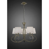 Mara 78cm 5 Light Chandelier - Antique Brass With White Shades