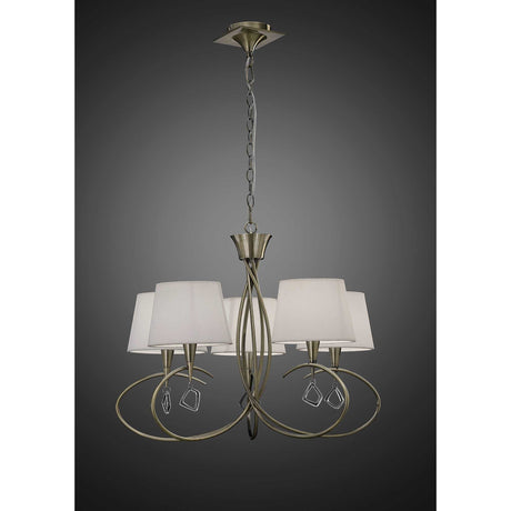 Mara 78cm 5 Light Chandelier - Antique Brass With White Shades