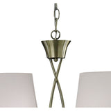 Mara 2 Arm 4 Light Chandelier - Antique Brass With White Shades