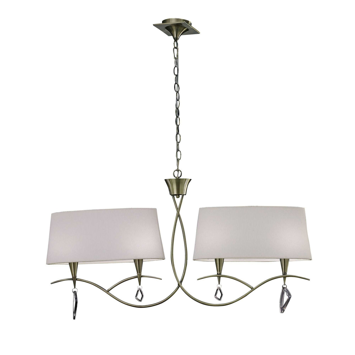 Mara 2 Arm 4 Light Chandelier - Antique Brass With White Shades