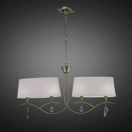 Mara 2 Arm 4 Light Chandelier - Antique Brass With White Shades