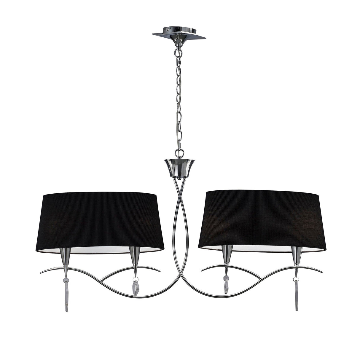 Mara 2 Arm 4 Light Chandelier - Polished Chrome With Black Shades