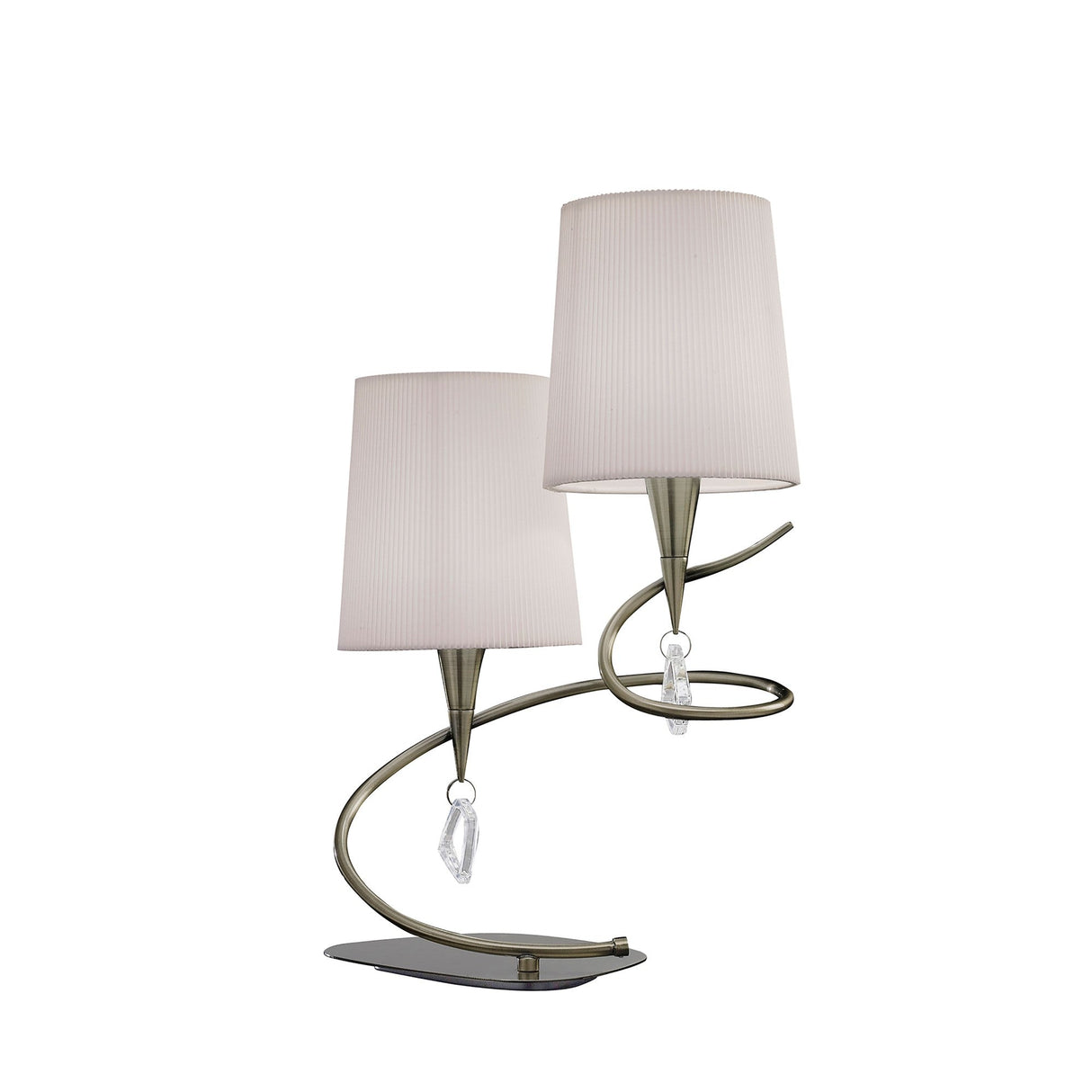 Mara 2 Light Table Lamp - Antique Brass With Ivory White Shades