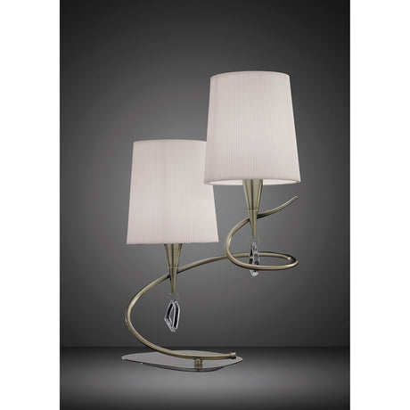 Mara 2 Light Table Lamp - Antique Brass With Ivory White Shades