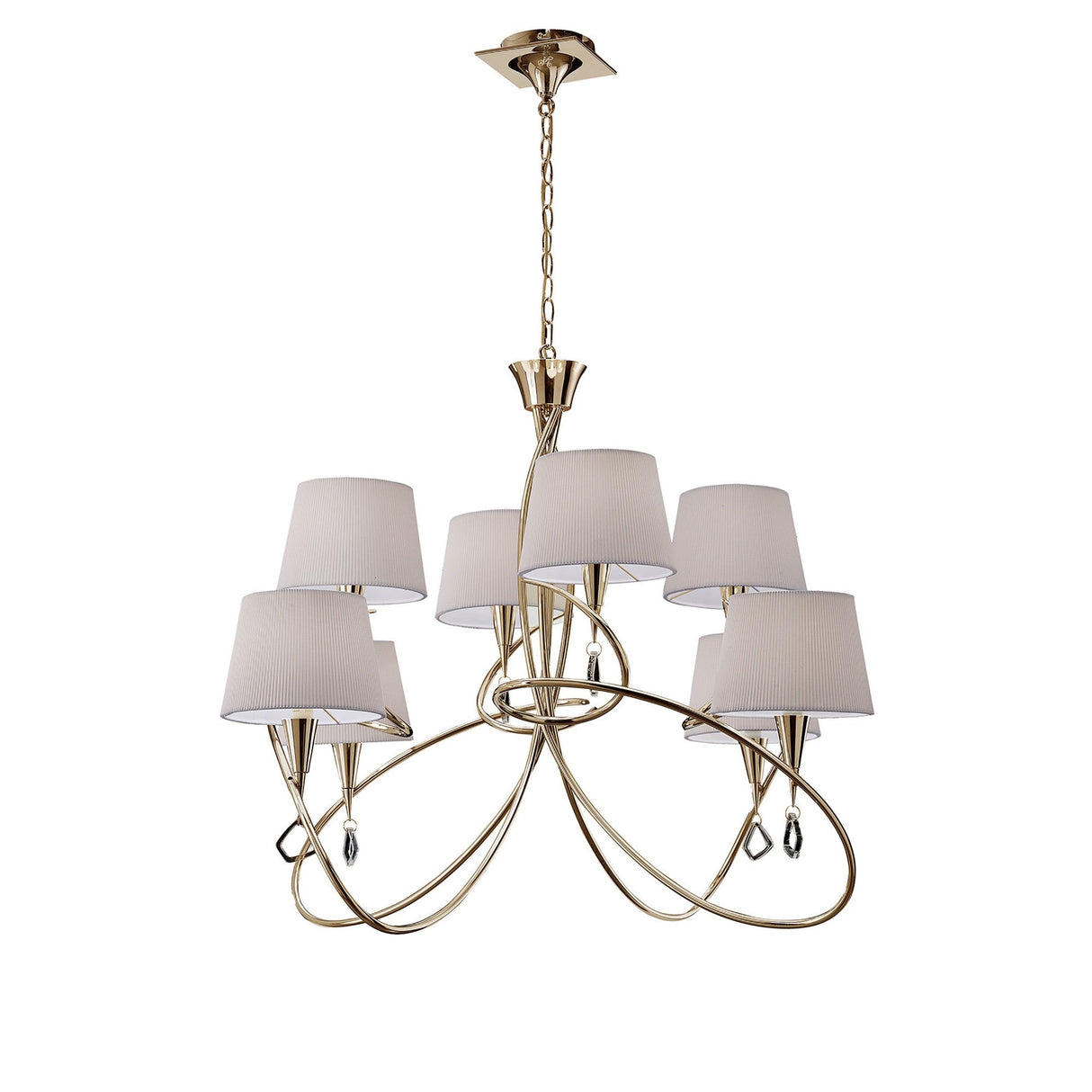 Mara 100cm 2 Tier 8 Light Chandelier - French Gold With White Shades
